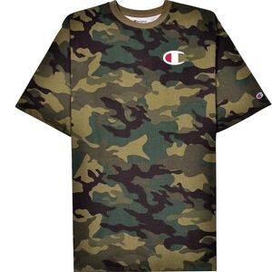 Champion Men 3XLT Camo Big C Logo T-Shirt Short Sleeve Green Woodland Camouflage